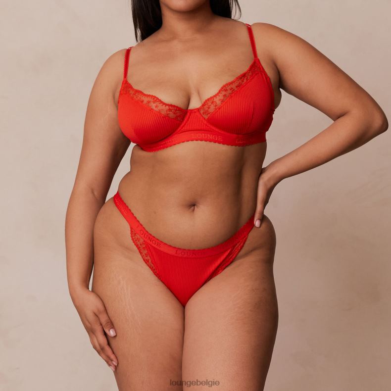 Set van geribbelde balconette-bh en string/slip vrouwen rood Lounge ondergoed 008ZJ131 - Image 6