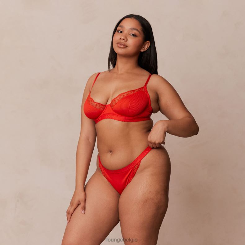 Set van geribbelde balconette-bh en string/slip vrouwen rood Lounge ondergoed 008ZJ131 - Image 8