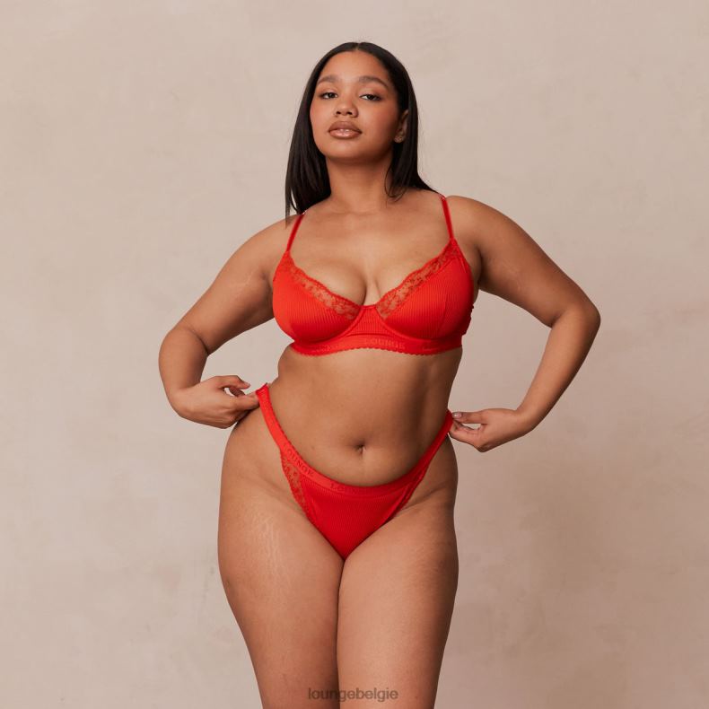 Set van geribbelde balconette-bh en string/slip vrouwen rood Lounge ondergoed 008ZJ131 - Image 10