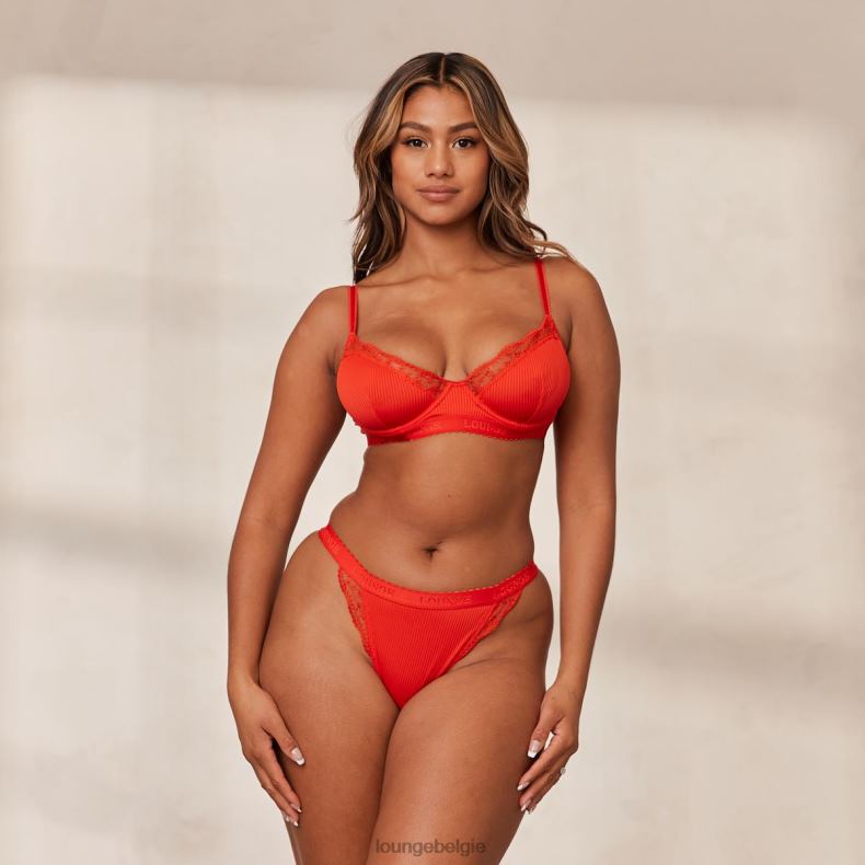 Set van geribbelde balconette-bh en string/slip vrouwen rood Lounge ondergoed 008ZJ131 - Image 1