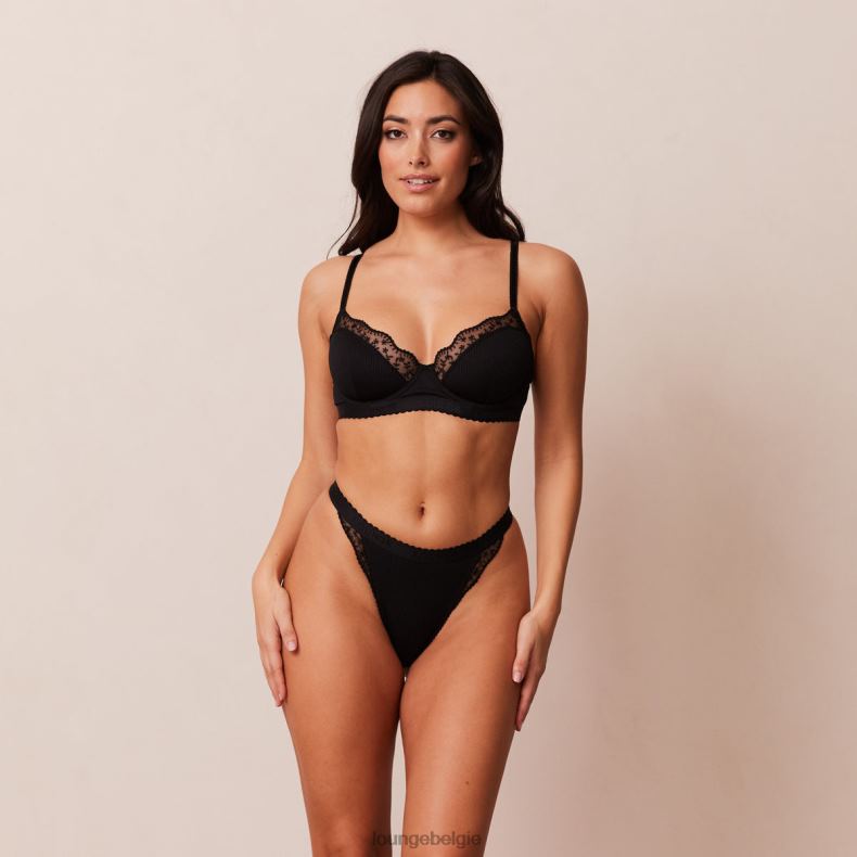 Set van geribbelde balconette-bh en string/slip vrouwen zwart Lounge ondergoed 008ZJ73 - Image 13