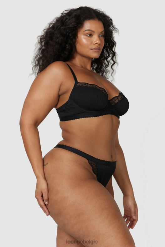 Set van geribbelde balconette-bh en string/slip vrouwen zwart Lounge ondergoed 008ZJ73 - Image 17