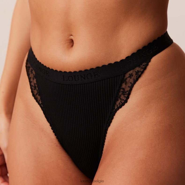 Set van geribbelde balconette-bh en string/slip vrouwen zwart Lounge ondergoed 008ZJ73 - Image 8