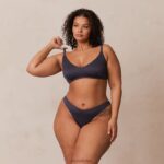 Set van geribbelde triangelbeha en string/slip vrouwen houtskoolblauw Lounge ondergoed 008ZJ235 - Image 11