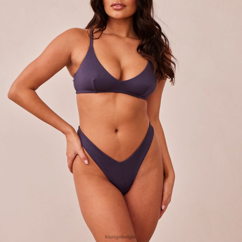 Set van geribbelde triangelbeha en string/slip vrouwen houtskoolblauw Lounge ondergoed 008ZJ235 - Image 13