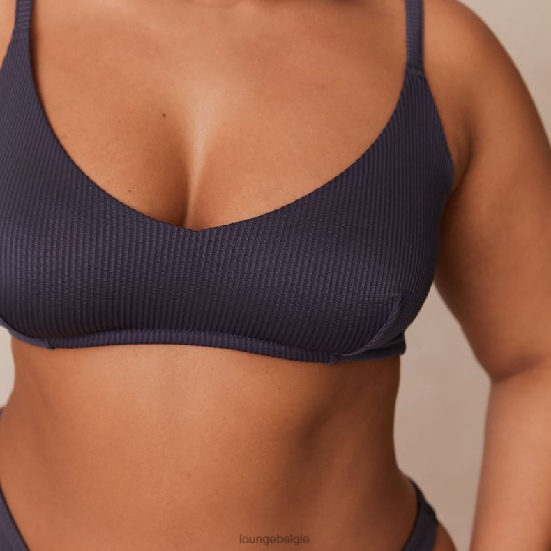 Set van geribbelde triangelbeha en string/slip vrouwen houtskoolblauw Lounge ondergoed 008ZJ235 - Image 17