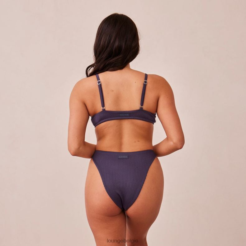 Set van geribbelde triangelbeha en string/slip vrouwen houtskoolblauw Lounge ondergoed 008ZJ235 - Image 6
