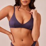 Set van geribbelde triangelbeha en string/slip vrouwen houtskoolblauw Lounge ondergoed 008ZJ235 - Image 8