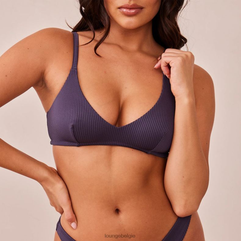 Set van geribbelde triangelbeha en string/slip vrouwen houtskoolblauw Lounge ondergoed 008ZJ235 - Image 8