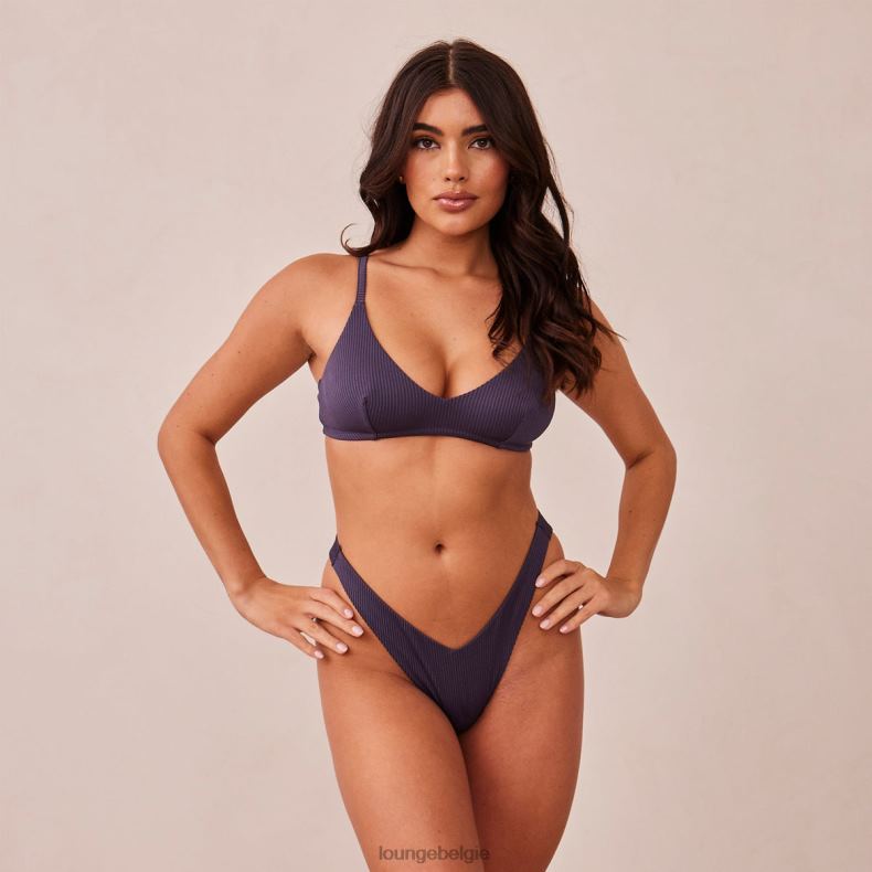 Set van geribbelde triangelbeha en string/slip vrouwen houtskoolblauw Lounge ondergoed 008ZJ235 - Image 10
