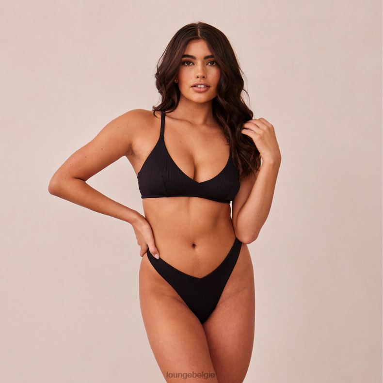 Set van geribbelde triangelbeha en string/slip vrouwen zwart Lounge ondergoed 008ZJ233 - Image 5