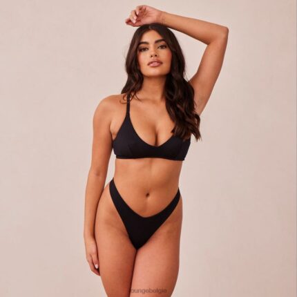 Set van geribbelde triangelbeha en string/slip vrouwen zwart Lounge ondergoed 008ZJ233