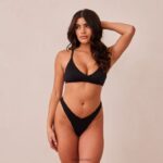 Set van geribbelde triangelbeha en string/slip vrouwen zwart Lounge ondergoed 008ZJ233 - Image 9