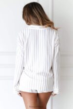 Set van pyjamashirt en korte broek met krijtstreep vrouwen nerts Lounge kleding 008ZJ967 - Image 2