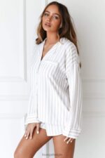 Set van pyjamashirt en korte broek met krijtstreep vrouwen nerts Lounge kleding 008ZJ967 - Image 3