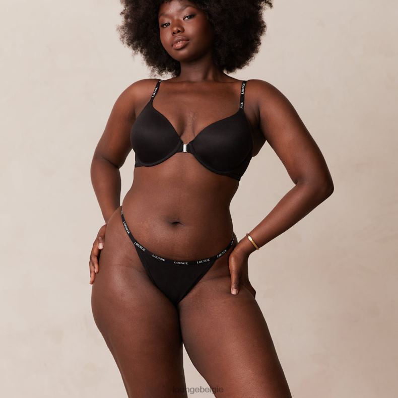 Set van T-shirt-bh en string/slip met gladde sluiting aan de voorkant vrouwen zwart Lounge ondergoed 008ZJ155 - Image 5