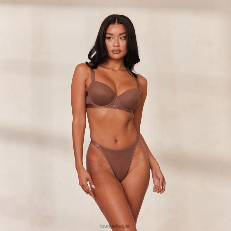 Set van T-shirtbeha en string/slip van gladde mesh vrouwen kastanje Lounge ondergoed 008ZJ122 - Image 13