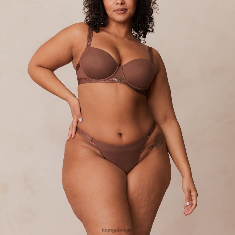 Set van T-shirtbeha en string/slip van gladde mesh vrouwen kastanje Lounge ondergoed 008ZJ122 - Image 14