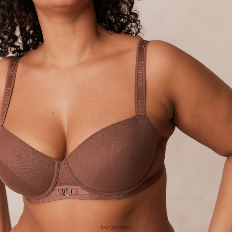 Set van T-shirtbeha en string/slip van gladde mesh vrouwen kastanje Lounge ondergoed 008ZJ122 - Image 15