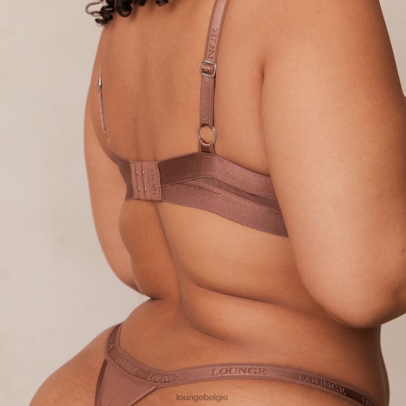Set van T-shirtbeha en string/slip van gladde mesh vrouwen kastanje Lounge ondergoed 008ZJ122 - Image 4