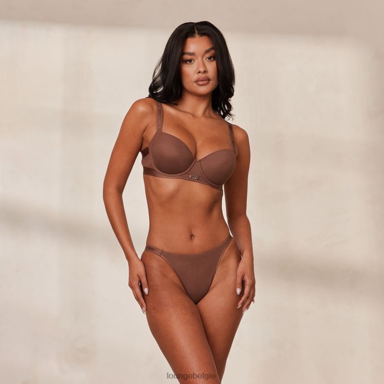 Set van T-shirtbeha en string/slip van gladde mesh vrouwen kastanje Lounge ondergoed 008ZJ122 - Image 5