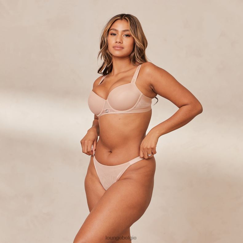 Set van T-shirtbeha en string/slip van gladde mesh vrouwen taupe Lounge ondergoed 008ZJ127 - Image 7