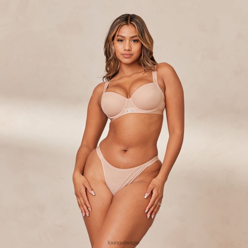 Set van T-shirtbeha en string/slip van gladde mesh vrouwen taupe Lounge ondergoed 008ZJ127 - Image 9