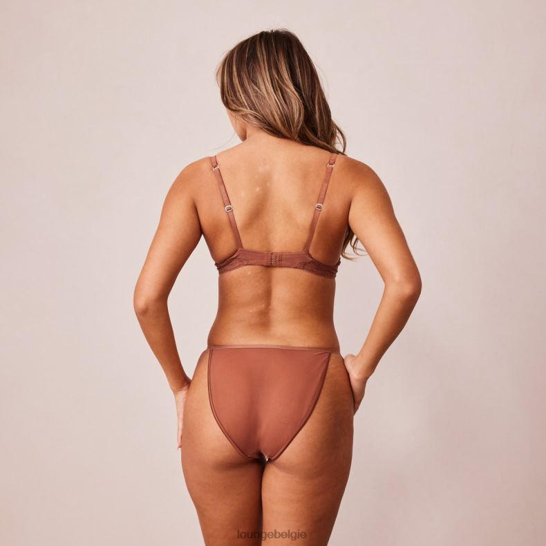 Set van zachte satijnen T-shirt-bh en string/slip vrouwen mokka Lounge ondergoed 008ZJ141 - Image 6