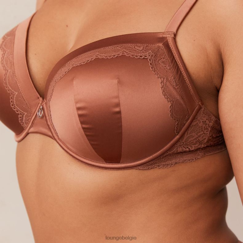 Set van zachte satijnen T-shirt-bh en string/slip vrouwen mokka Lounge ondergoed 008ZJ141 - Image 10