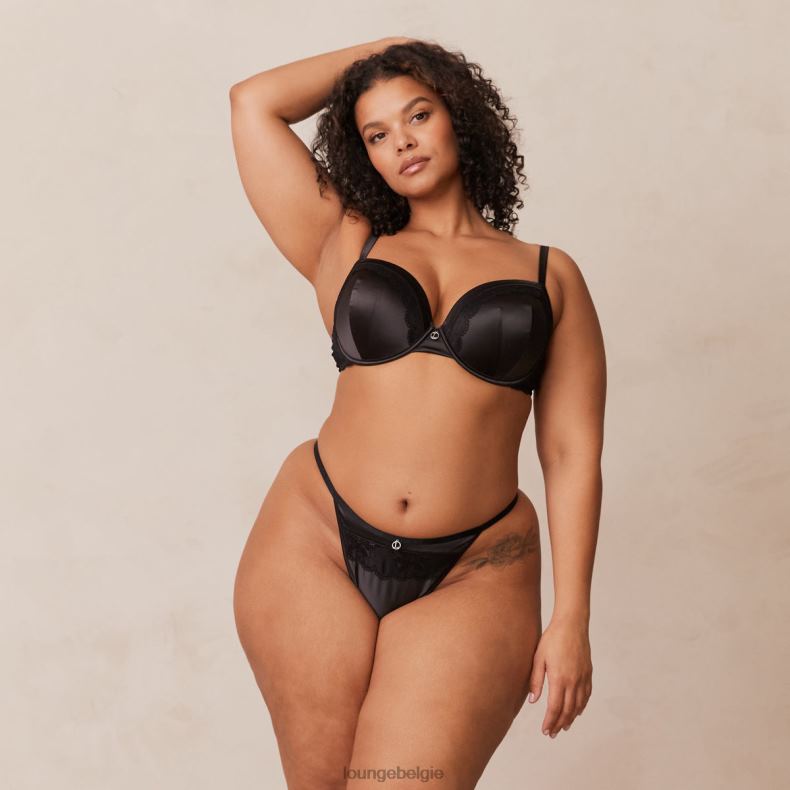Set van zachte satijnen T-shirt-bh en string/slip vrouwen zwart Lounge ondergoed 008ZJ145 - Image 18