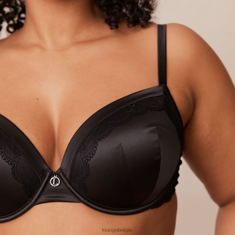 Set van zachte satijnen T-shirt-bh en string/slip vrouwen zwart Lounge ondergoed 008ZJ145 - Image 19
