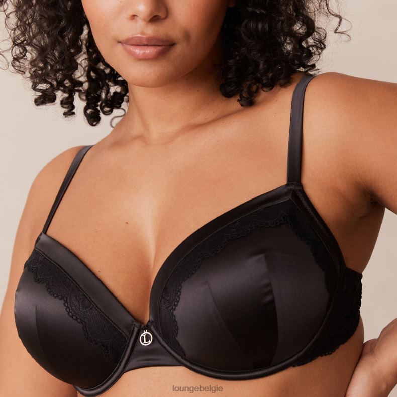 Set van zachte satijnen T-shirt-bh en string/slip vrouwen zwart Lounge ondergoed 008ZJ145 - Image 10