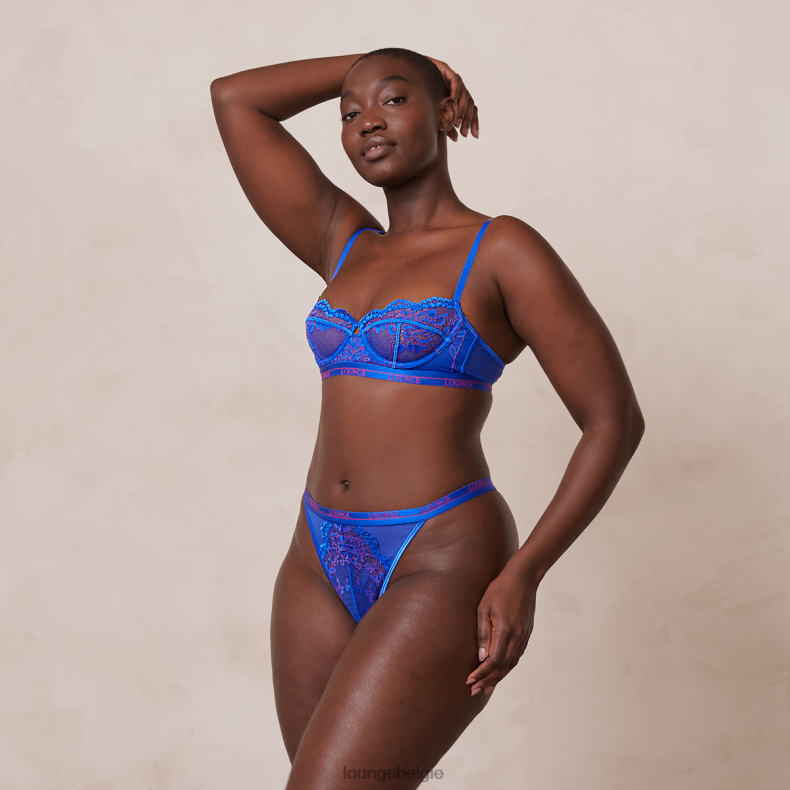 tweekleurige balconnet bh en stringset met bloesem vrouwen blauw Lounge ondergoed 008ZJ51 - Image 2