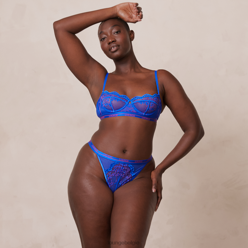 tweekleurige balconnet bh en stringset met bloesem vrouwen blauw Lounge ondergoed 008ZJ51 - Image 4