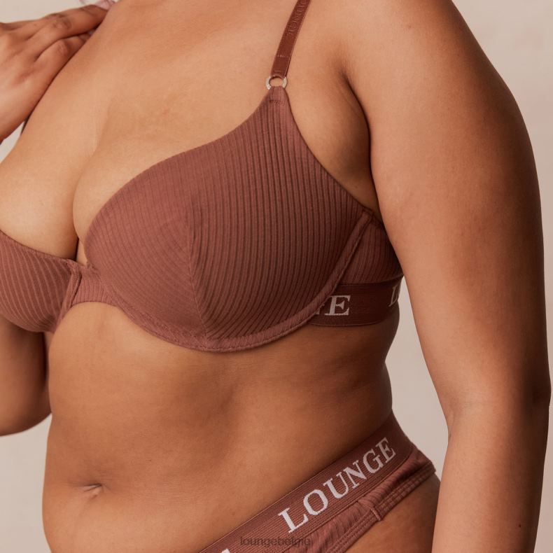Ultracomfortabele geribbelde T-shirt-bh en stringset vrouwen mokka Lounge ondergoed 008ZJ40 - Image 12