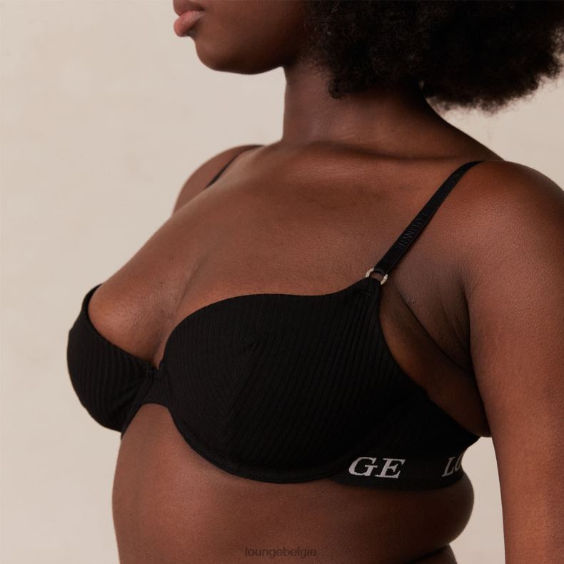 Ultracomfortabele geribbelde T-shirt-bh en stringset vrouwen zwart Lounge ondergoed 008ZJ64 - Image 8