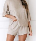 zachte pyjamabroek met wafelpatroon vrouwen nerts Lounge kleding 008ZJ964 - Image 4