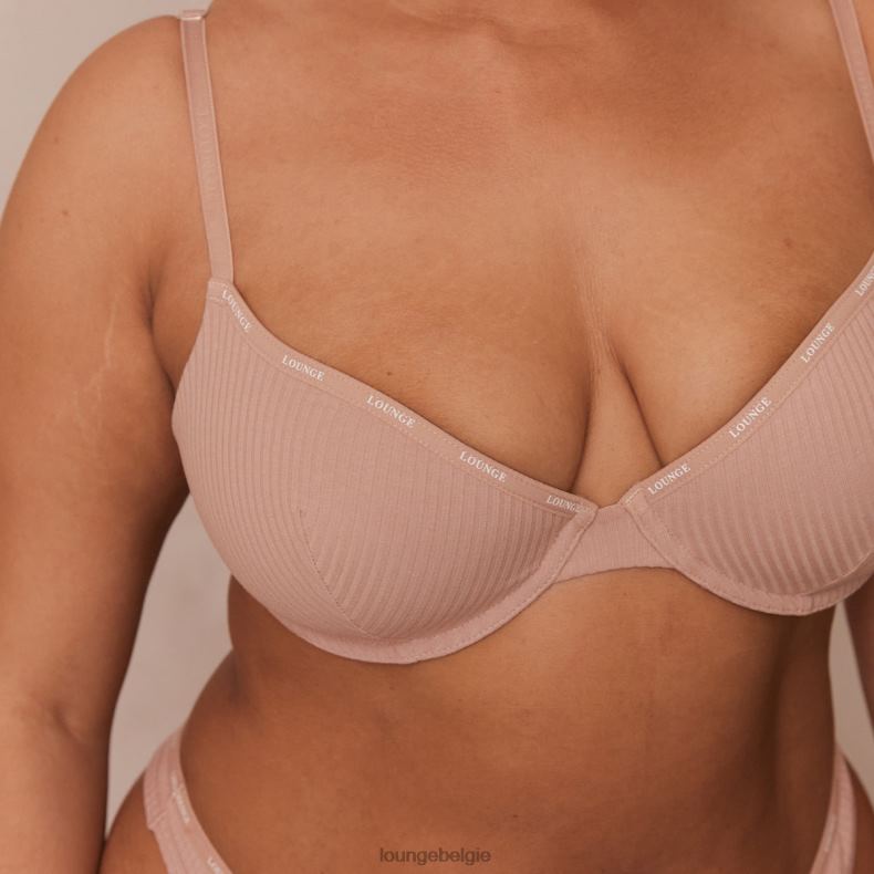 Zo zachte, geribbelde T-shirt-bh en stringset vrouwen taupe Lounge ondergoed 008ZJ34 - Image 12