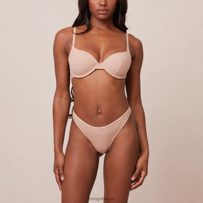 Zo zachte, geribbelde T-shirt-bh en stringset vrouwen taupe Lounge ondergoed 008ZJ34 - Image 5