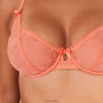 Balconette-bh en string/slip met gevlokte bloemen vrouwen koraal Lounge ondergoed 008ZJ159 - Image 18