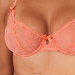 Balconette-bh en string/slip met gevlokte bloemen vrouwen koraal Lounge ondergoed 008ZJ159 - Image 8