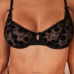 Balconette-bh en string/slip met gevlokte bloemen vrouwen zwart Lounge ondergoed 008ZJ134 - Image 24