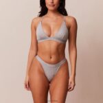bamboe minimale driehoekige bh & string/slip set vrouwen grijs Lounge ondergoed 008ZJ214