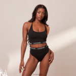 Basisset bralette en string/slip van bamboe vrouwen zwart Lounge ondergoed 008ZJ193