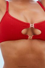 Cali getextureerde bikinitop vrouwen rood Lounge badkleding 008ZJ988 - Image 5
