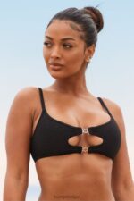 Cali getextureerde bikinitop vrouwen zwart Lounge badkleding 008ZJ990
