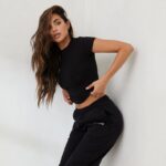 essentieel getailleerd T-shirt met korte mouwen vrouwen zwart Lounge kleding 008ZJ834 - Image 4