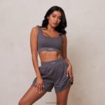 essentiële crop top en short set vrouwen houtskool Lounge kleding 008ZJ860