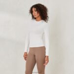 essentiële geribbelde top met lange mouwen vrouwen gebroken wit Lounge kleding 008ZJ840 - Image 4