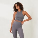 essentiële geribbelde top met racerback vrouwen houtskool Lounge kleding 008ZJ838